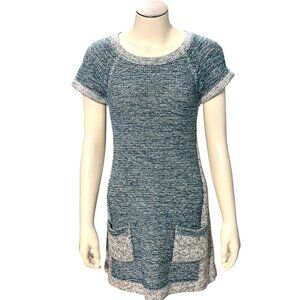 CCC Heathered Blue White Cap Sleeve Knit Dress Marine Layer Bodycon Pockets Med